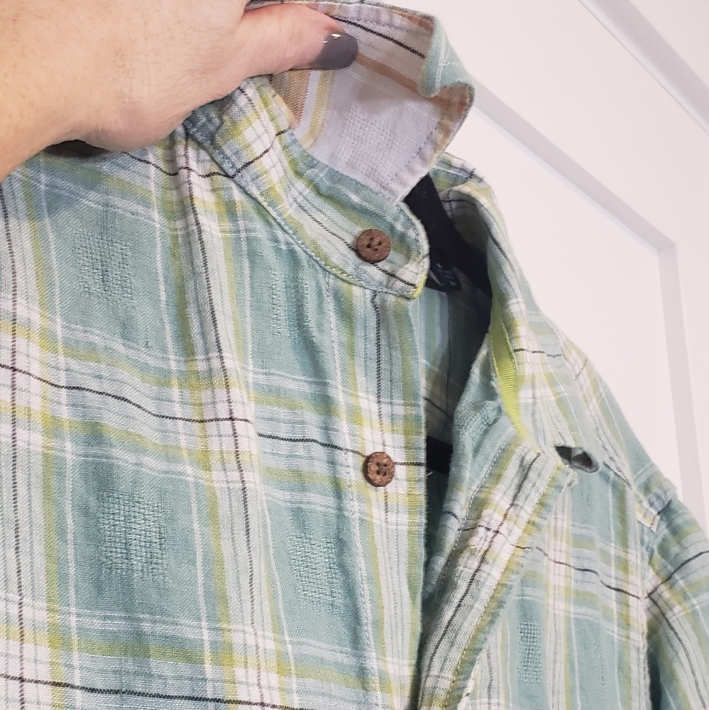 Tommy Bahama Linen 100% Shirt Plaid Button Up Short Sleeve Size Medium Green - Picture 5 of 14